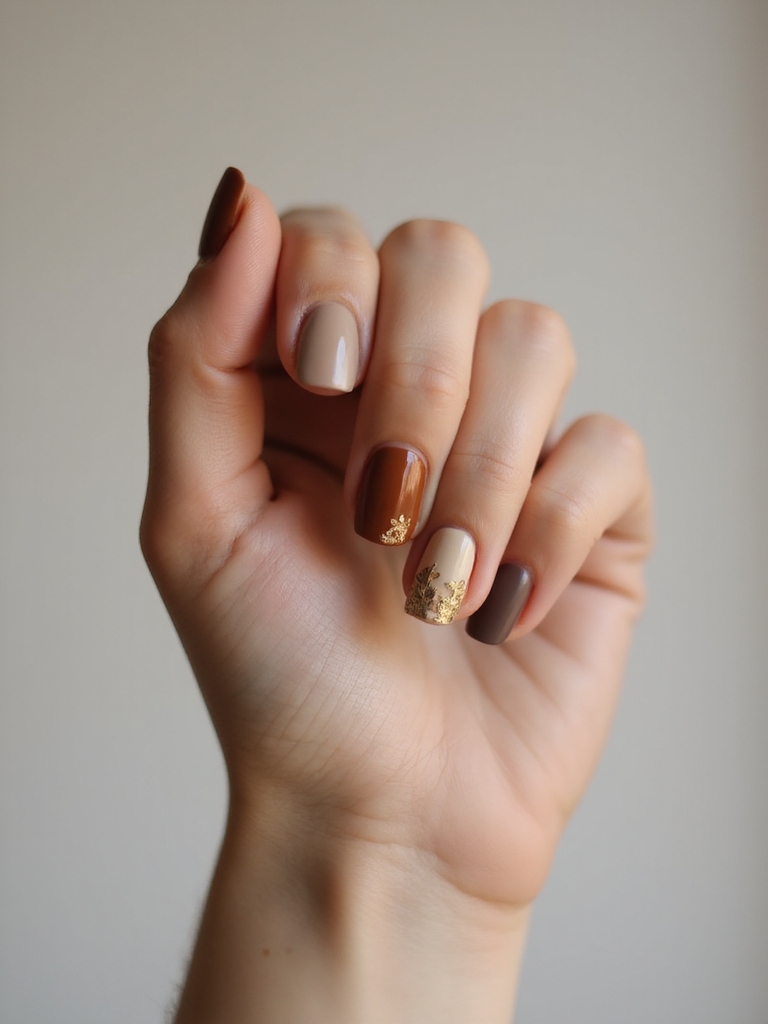 gilded autumn leaf nailart