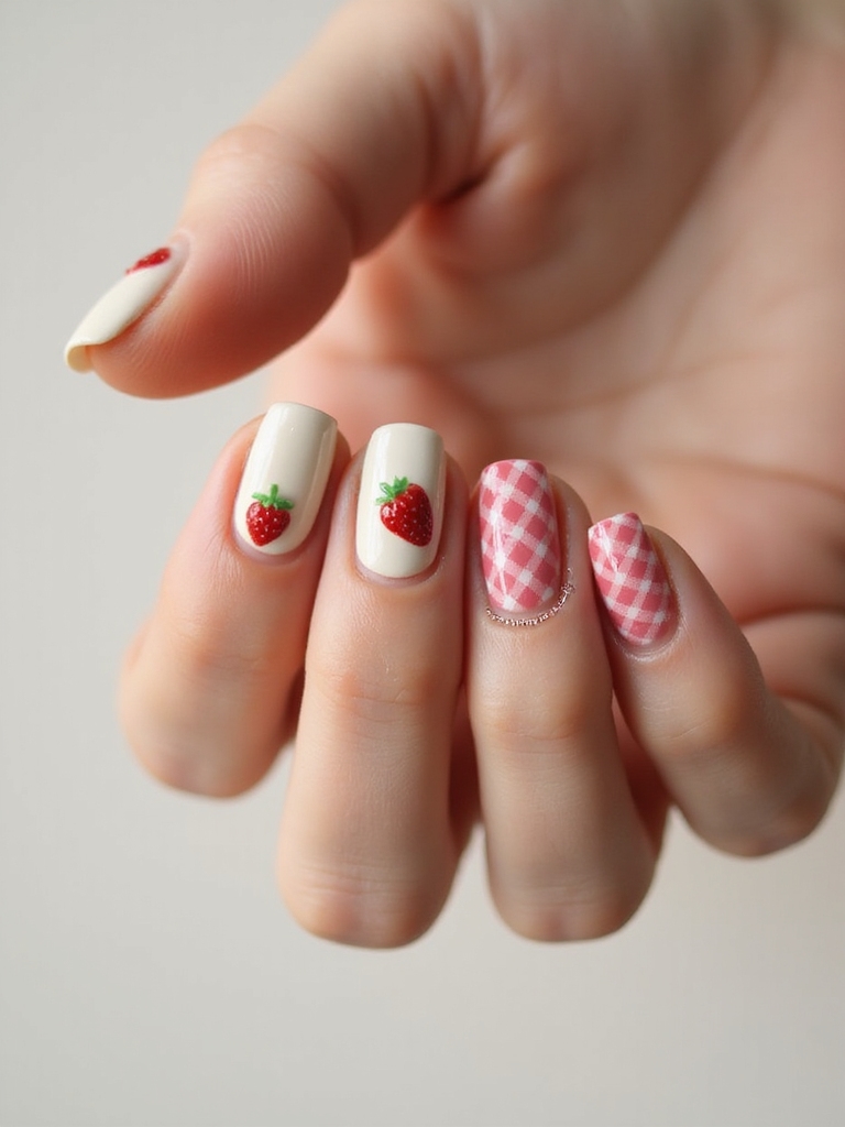 gingham checks with strawberries