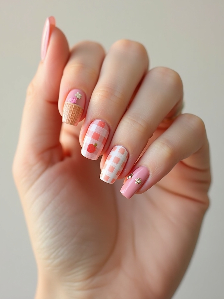gingham inspired picnic french tips