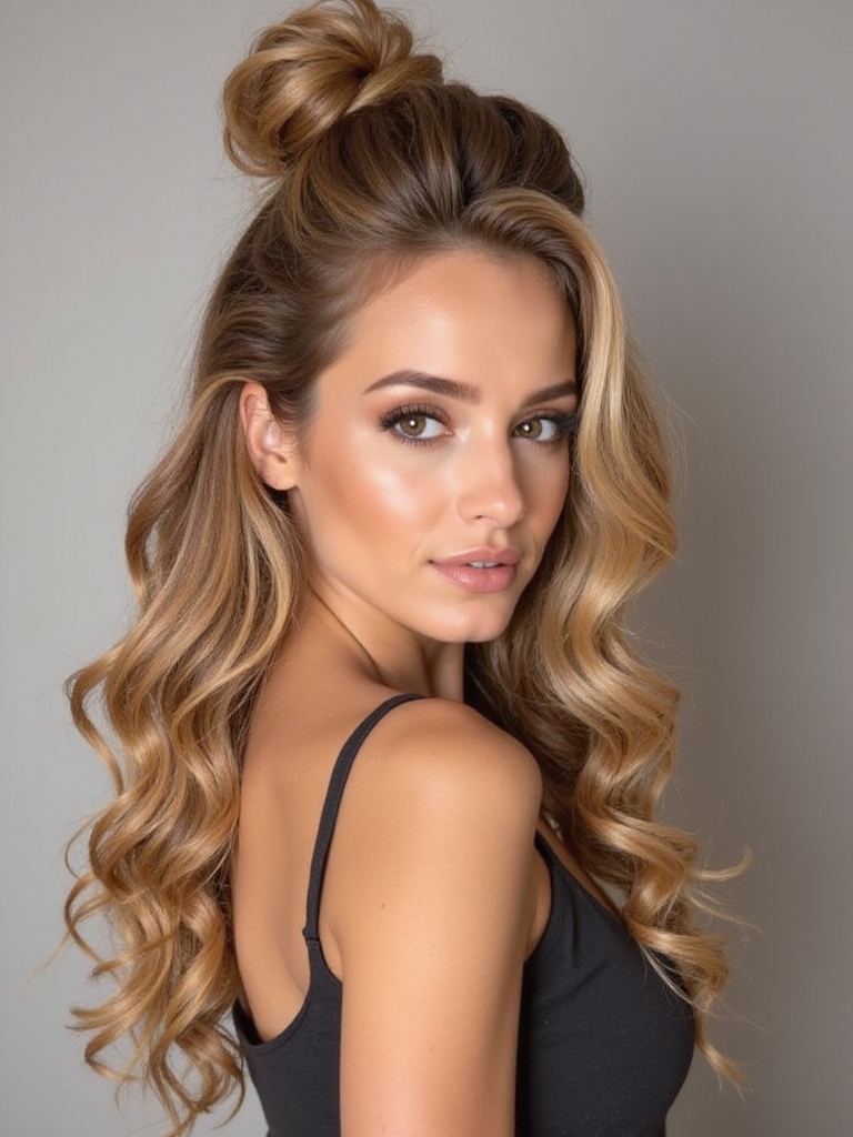 glamorous curls chic top knot