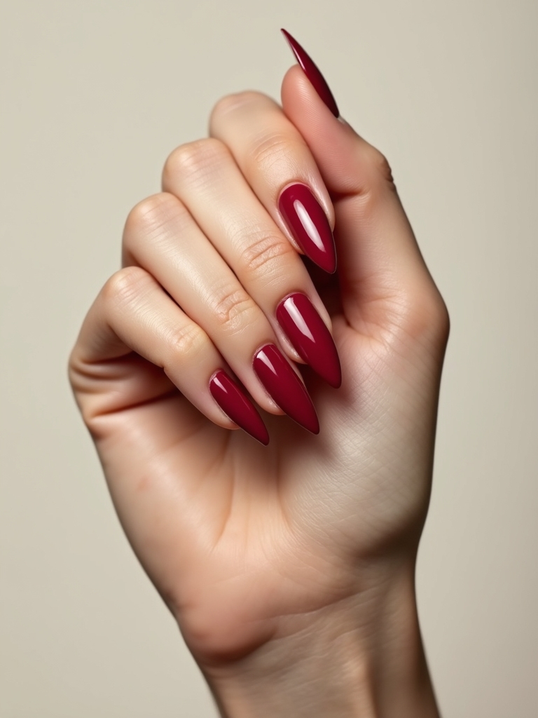 glossy cherry stiletto nails