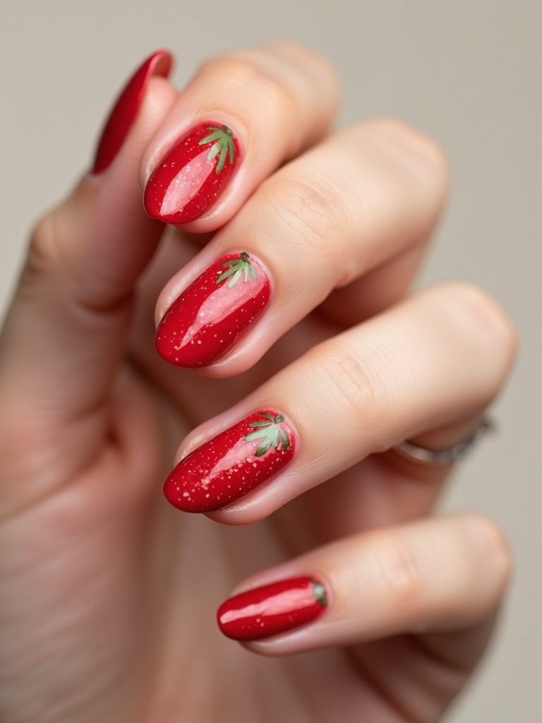 glossy gel strawberry nailset