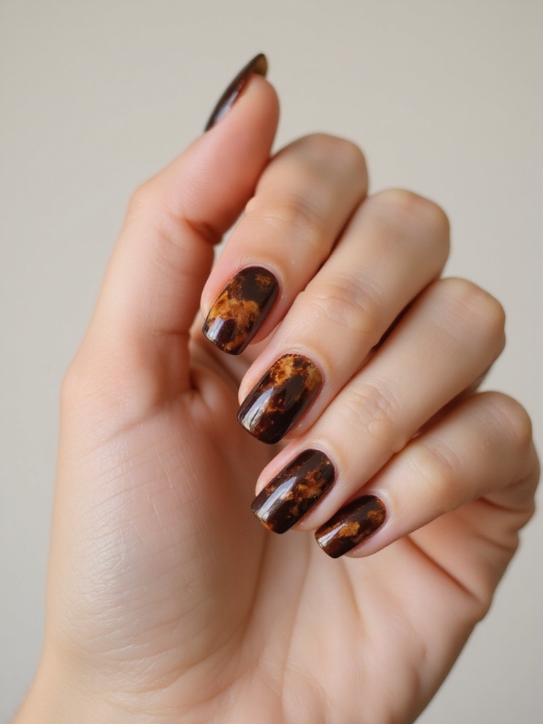 glossy tortoiseshell layered manicure