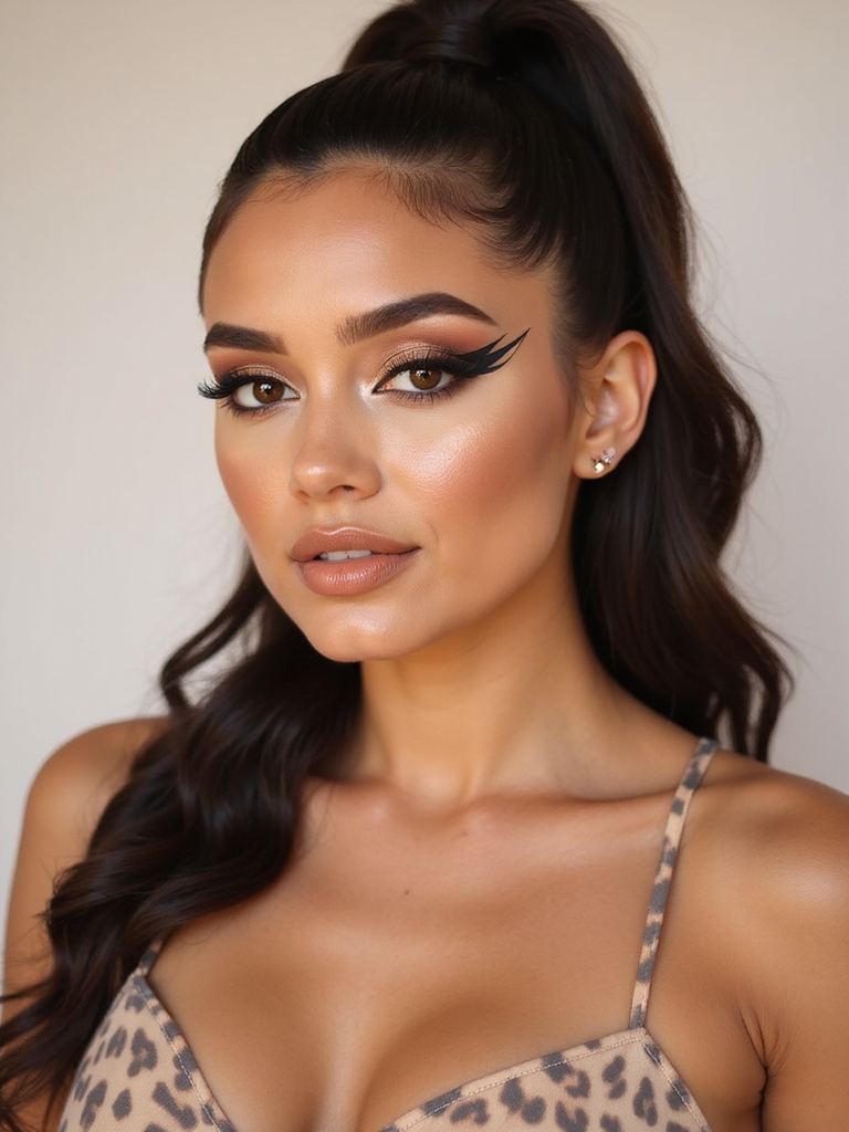 graphic cheetah winged eyeliner