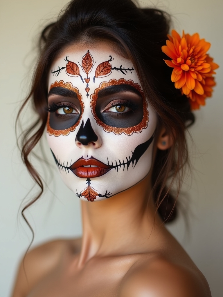 half faced floral skull elegance