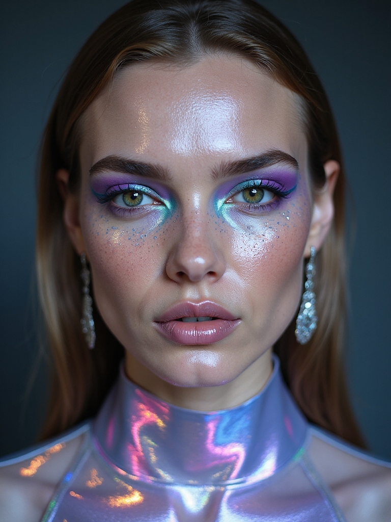 iridescent pixelated glitch face