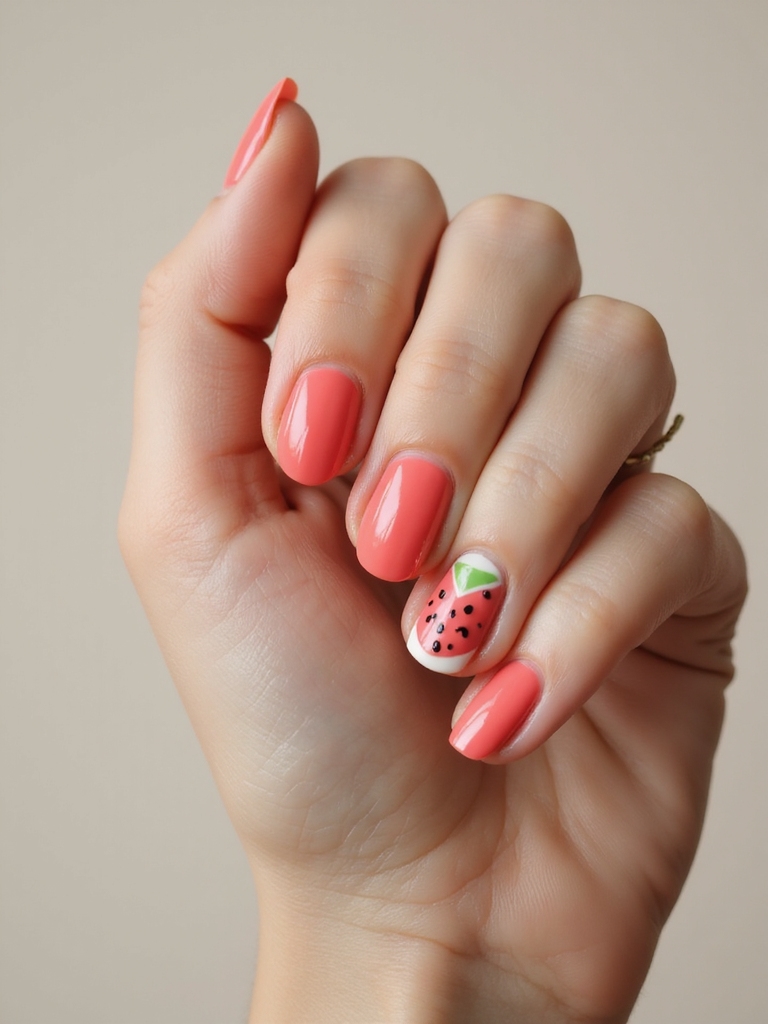juicy watermelon themed accent nails