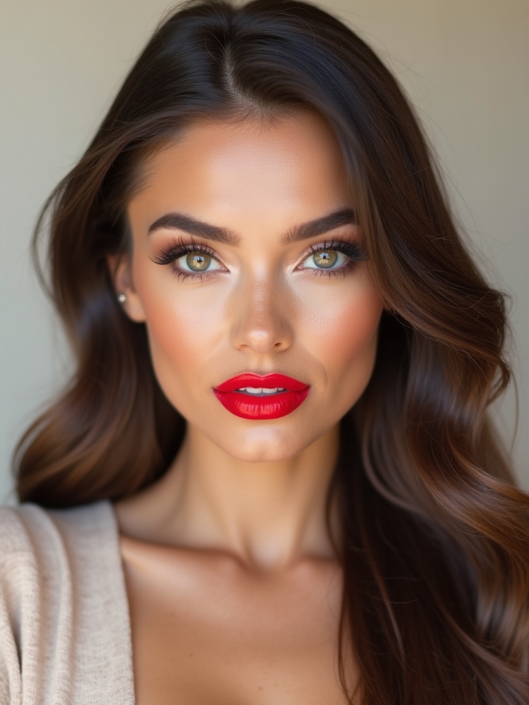 lacquered glossy red lips