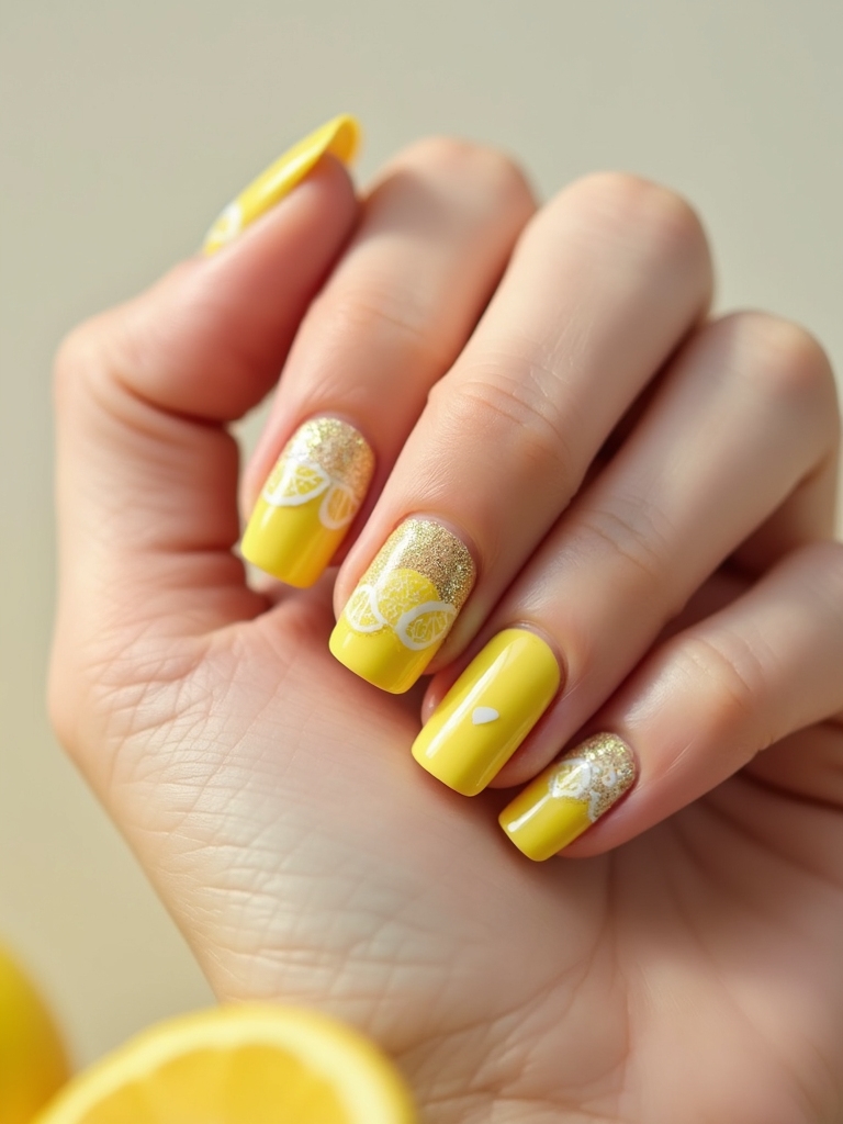 lemon glitter precise accenting manicure