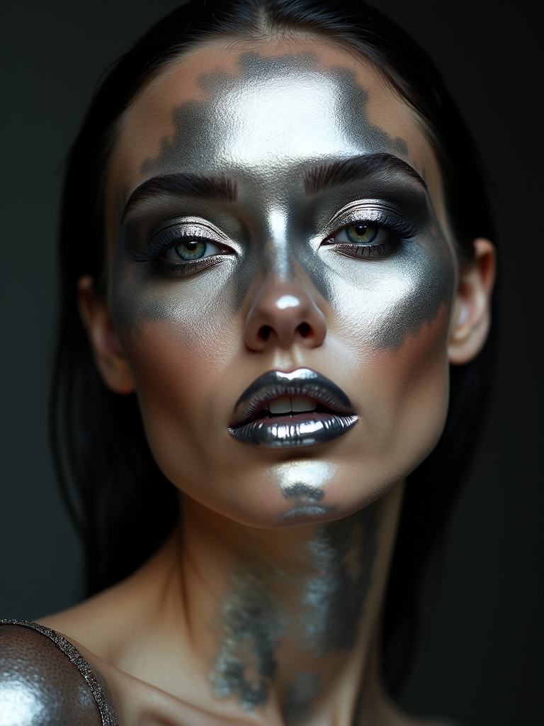 melted chrome sculpted metallic visage