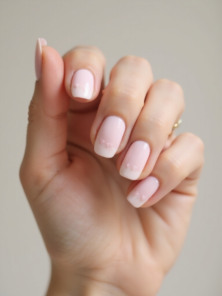 milky pink nails with hearts