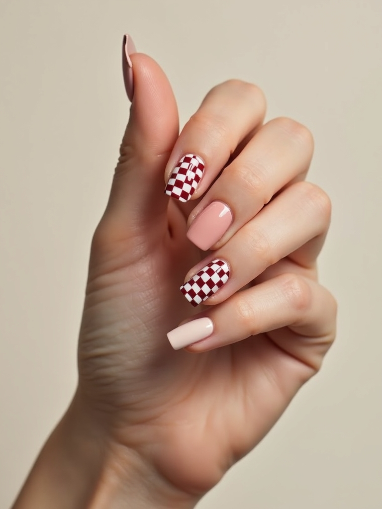 mini checkerboard candy nails