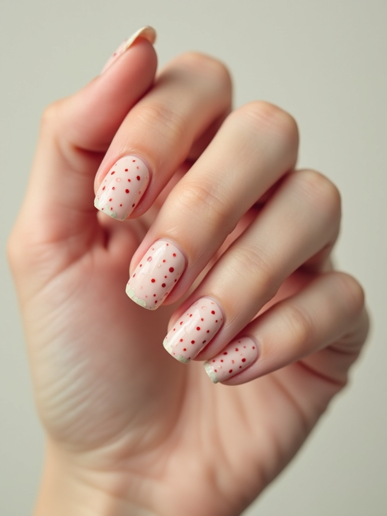 minimal strawberry dot manicure