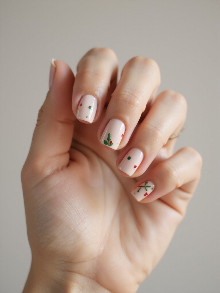 minimalist emerald mistletoe nails
