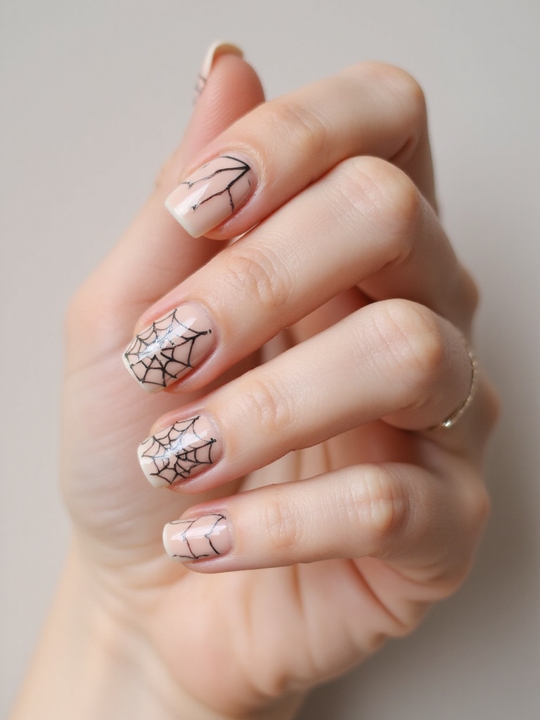 minimalist glossy spiderweb nail