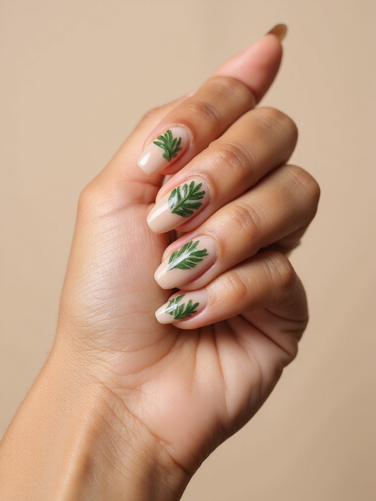 minimalist palm leaf negative space manicure