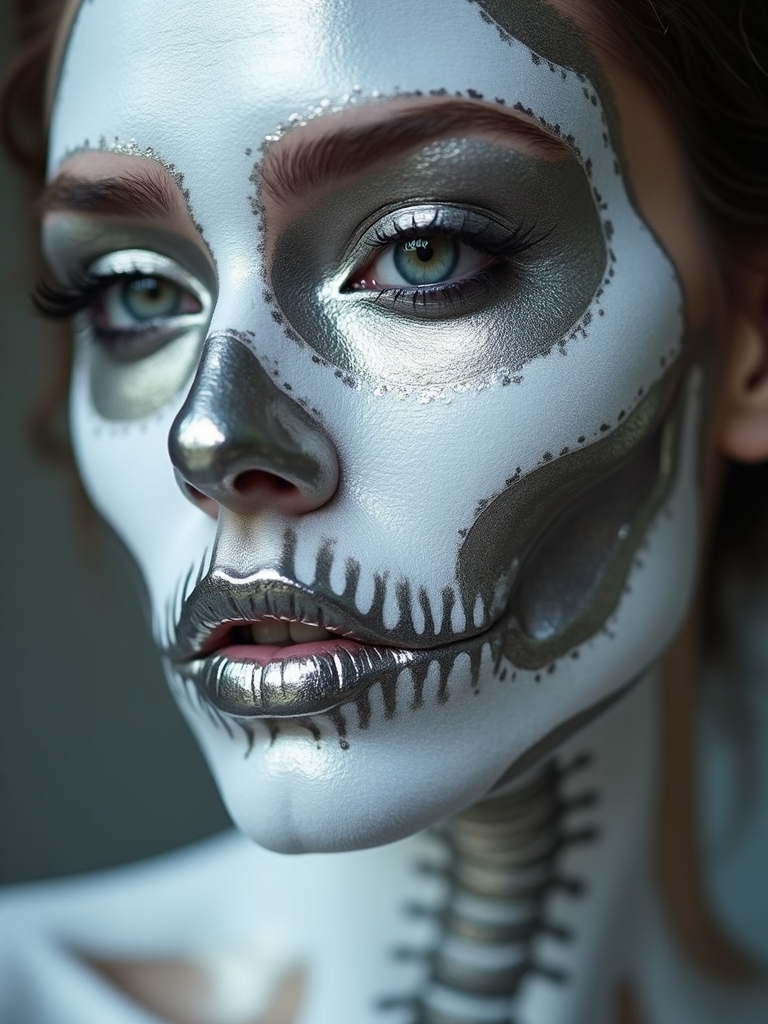mirrored chrome skeletal makeup