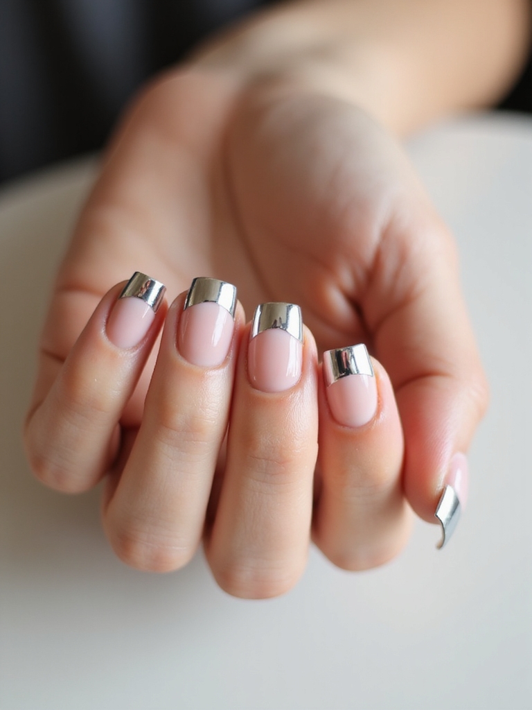 mirrored chrome tipped french manicure