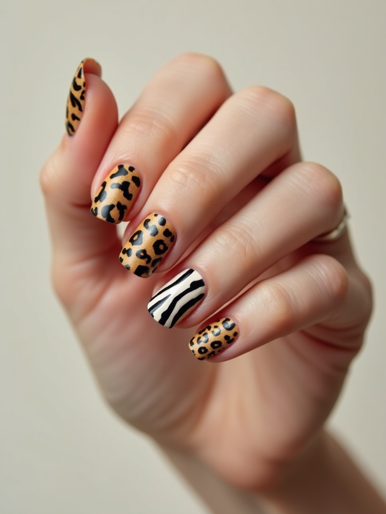 mixed animal print nail art