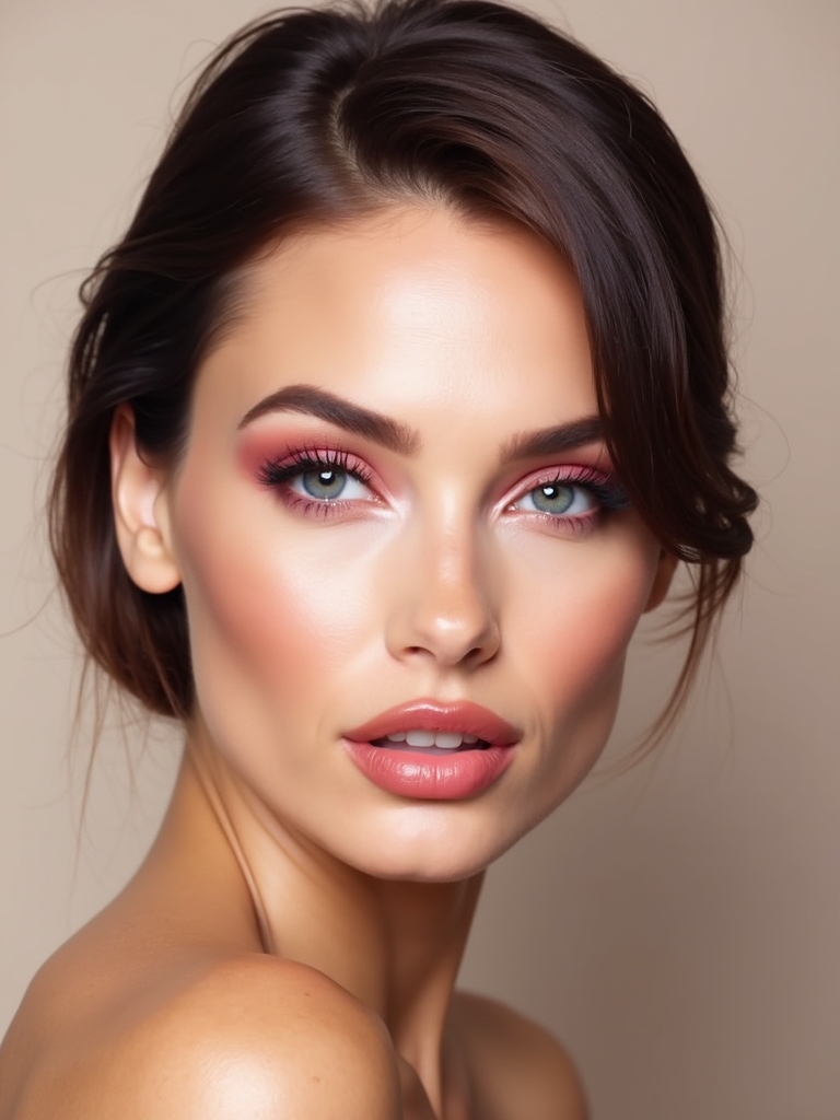 monochrome rosy flushed makeup