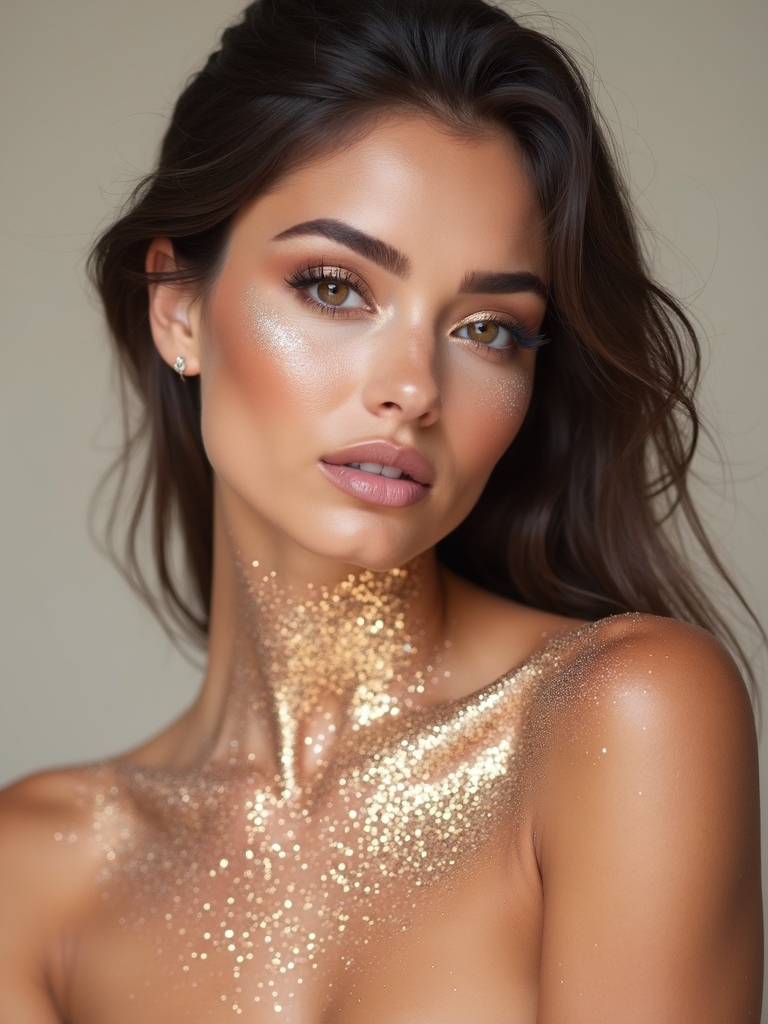 moonlit shimmer on shoulders