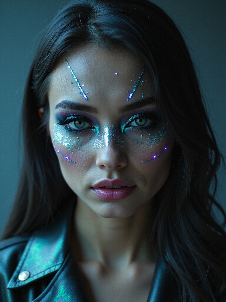 neon chrome circuited holographic makeup