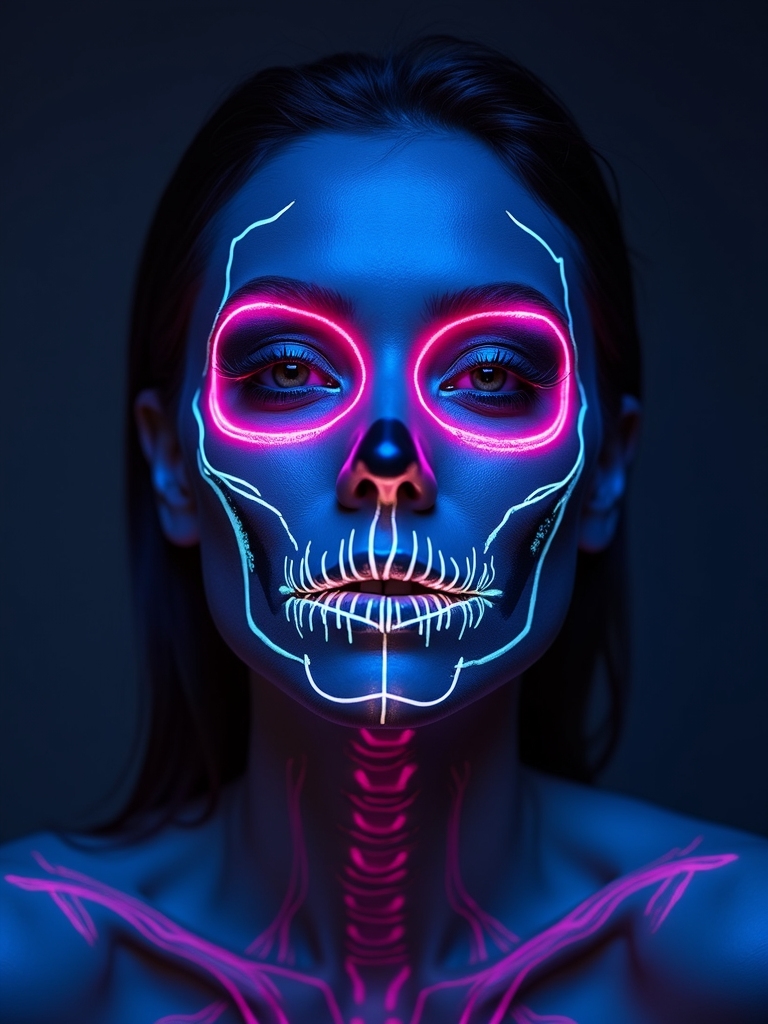 neon glowing skeletal uv makeup