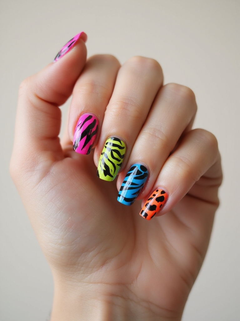 neon leopard and zebra
