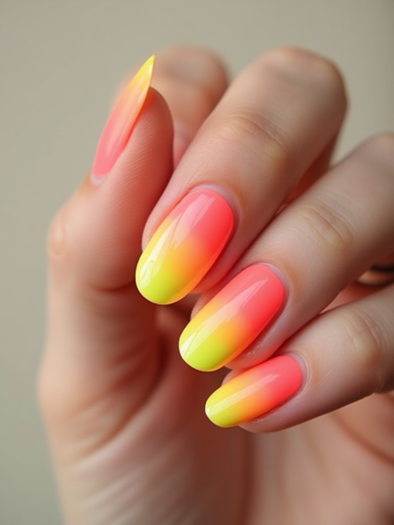 neon sunset gradient nails