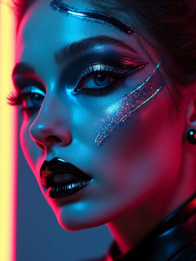 neon veined chrome android visage