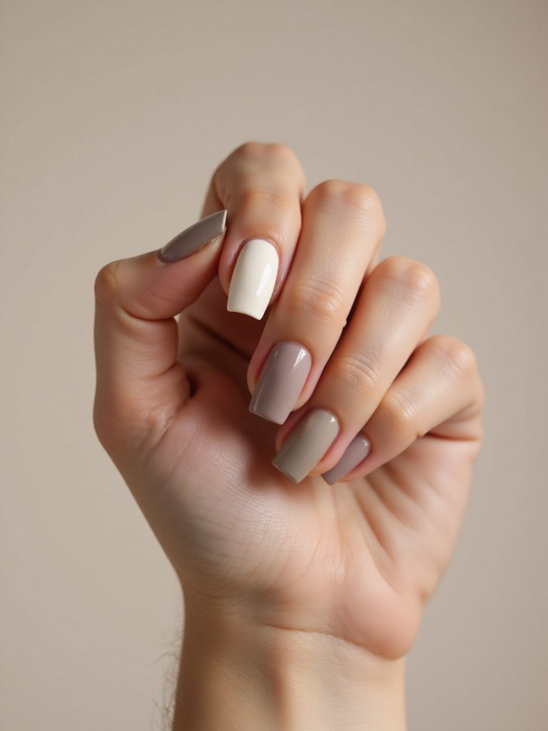 neutral chic skittle manicure