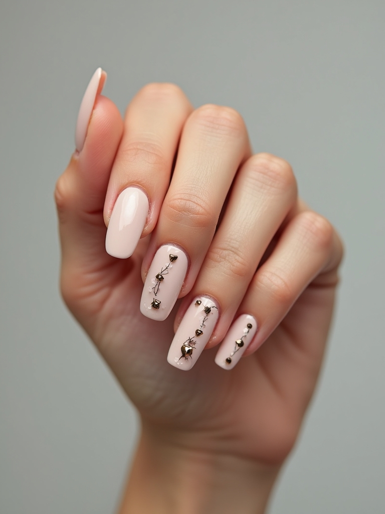 nude nails with studded accents
