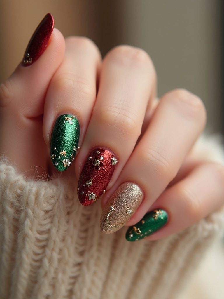 ornament inspired clustered jeweled nails