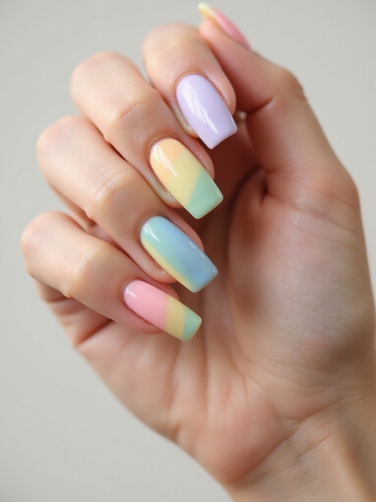 pastel rainbow skittles manicure