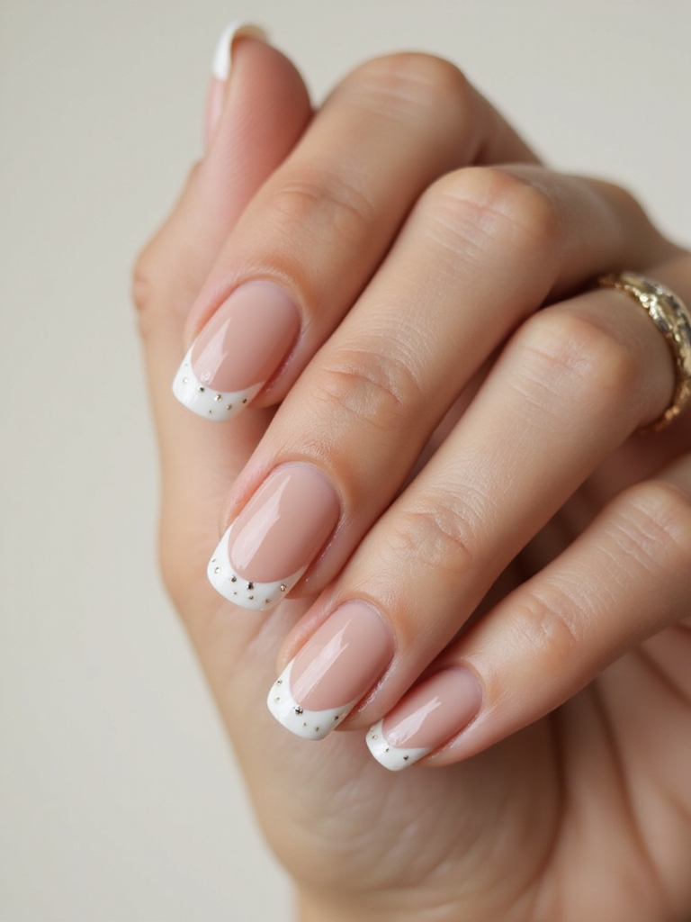 pearl and rhinestone tipped manicure
