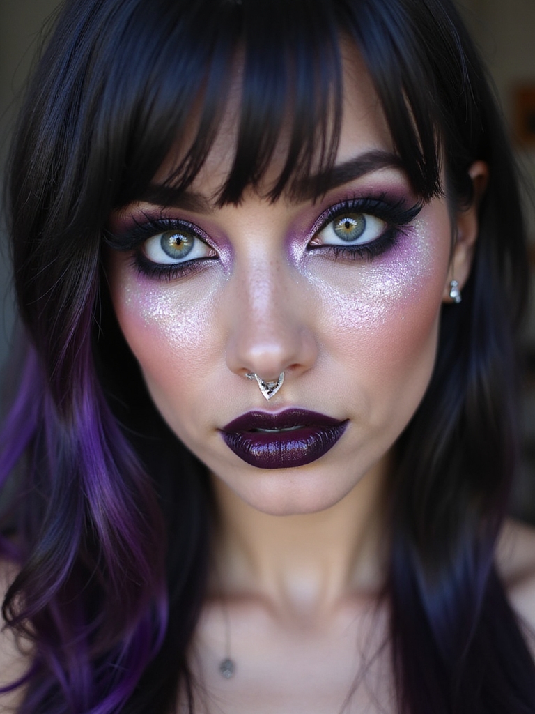 piercing focused luminous cheek highlight