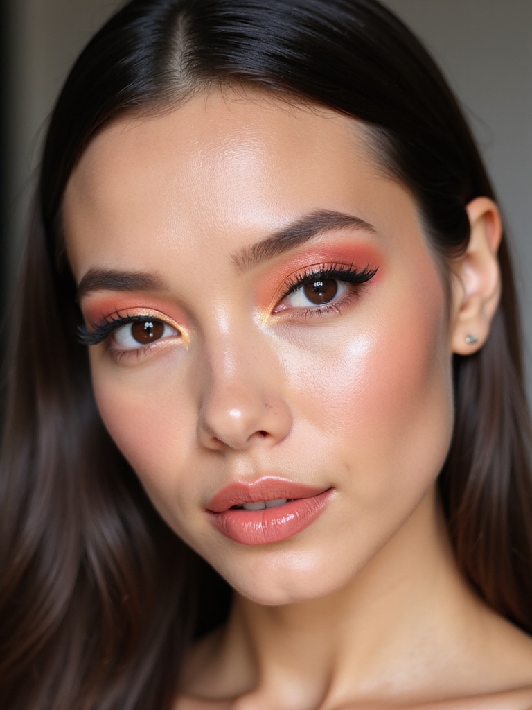 pink to peach shimmer layering