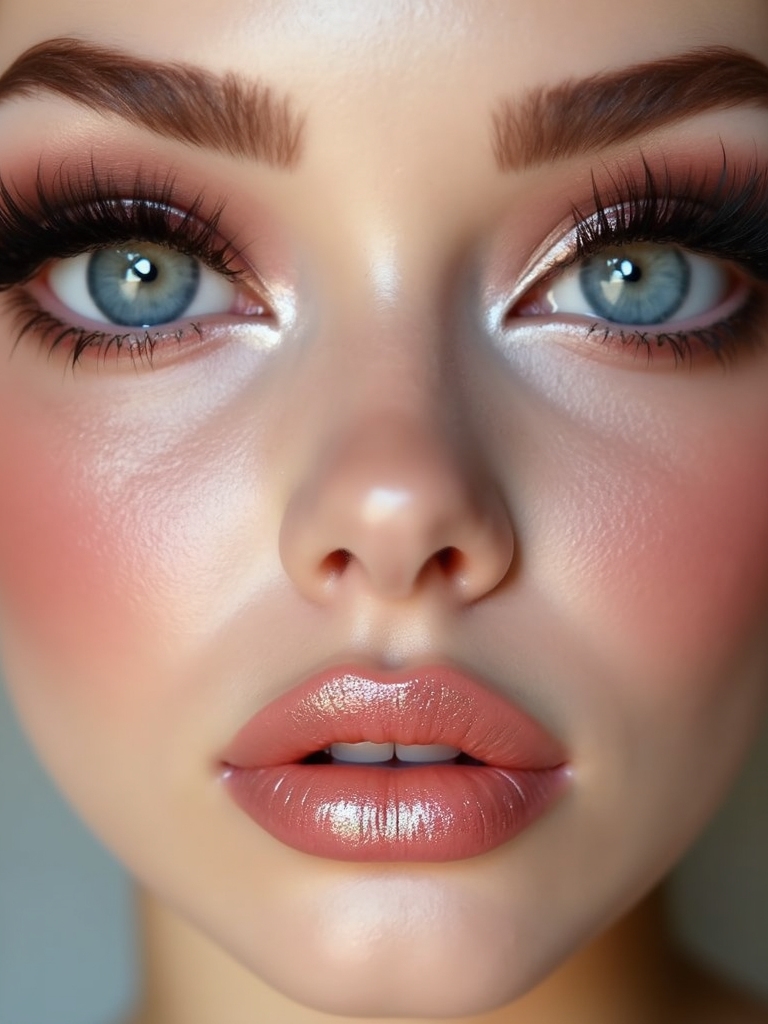 plumped glassy overlined lips