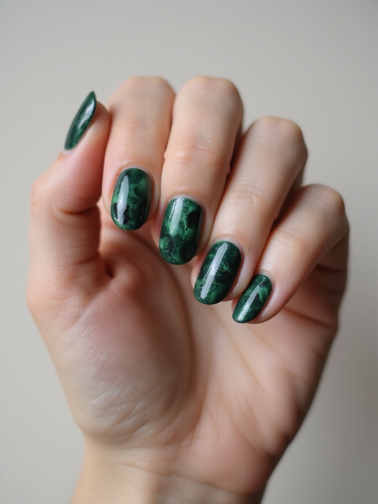 poison green swirled marble nails