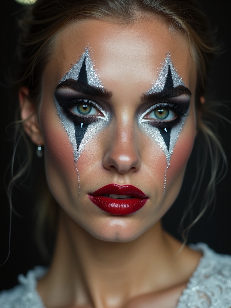 porcelain glittered sorrowful clown