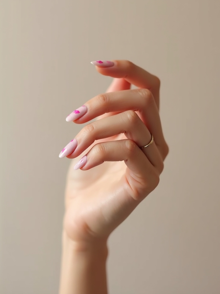 rosy micro hearts manicure