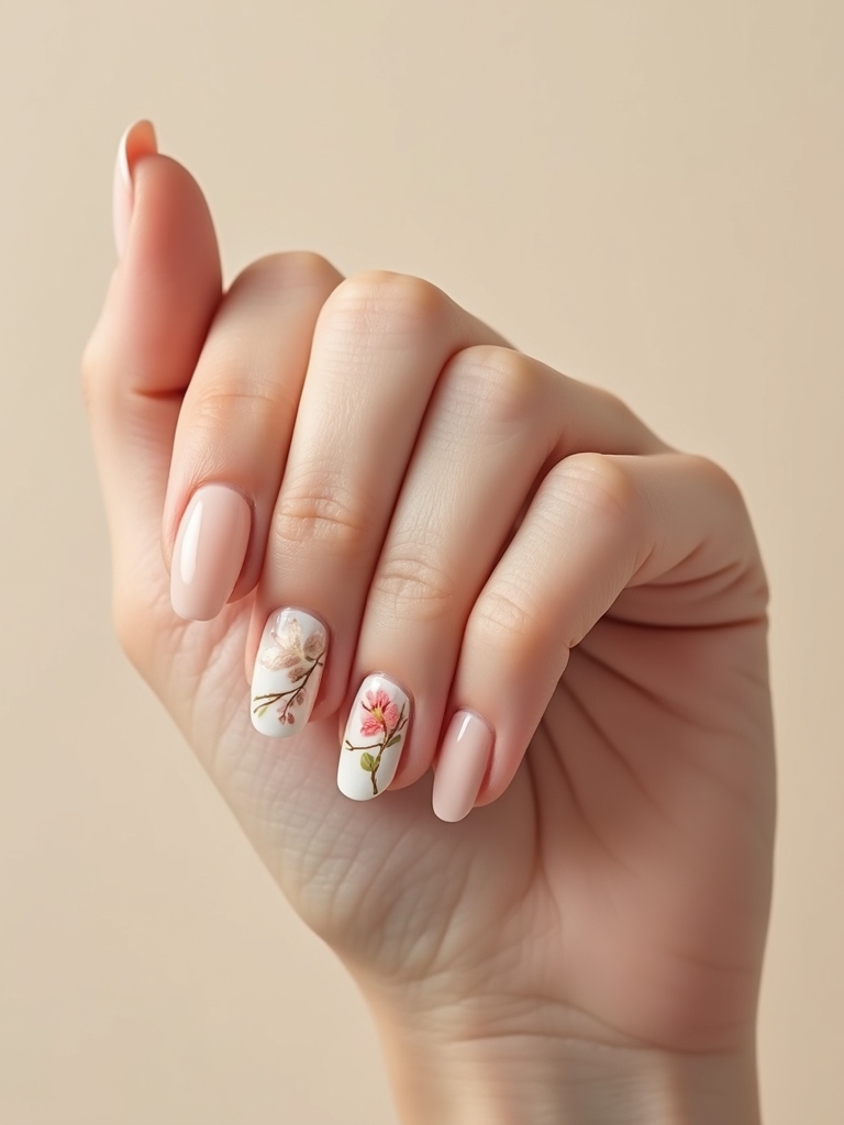 sheer floral manicure with micro dots