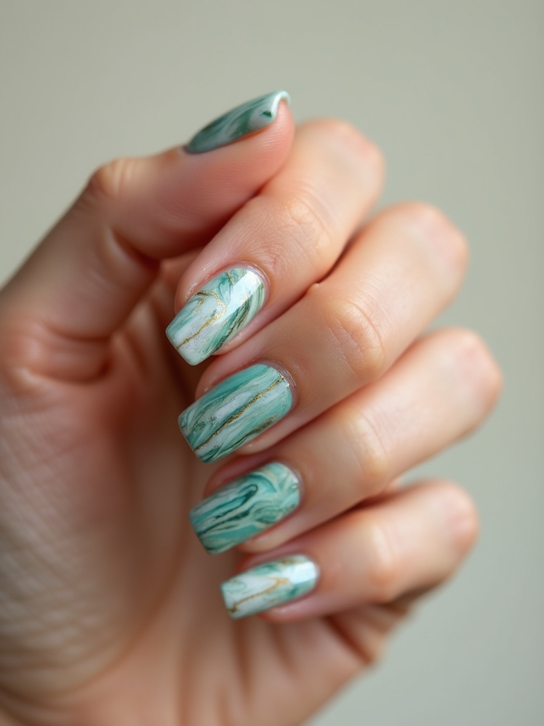 sheer moss marbled greens