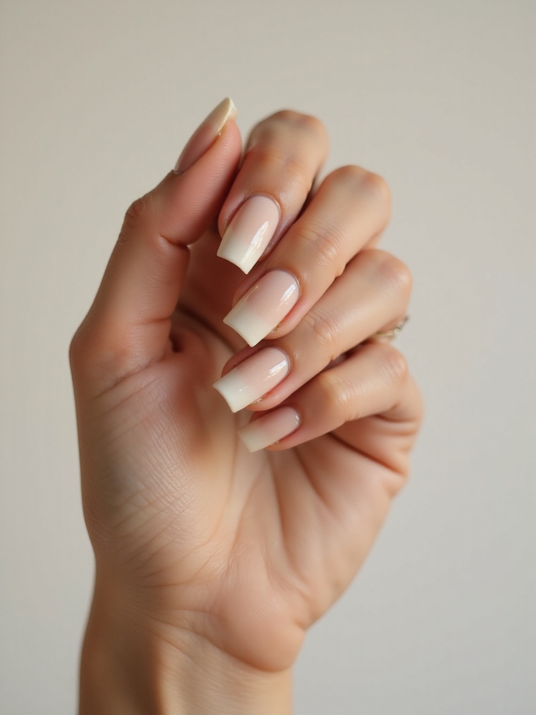 sheer nude short squared nails