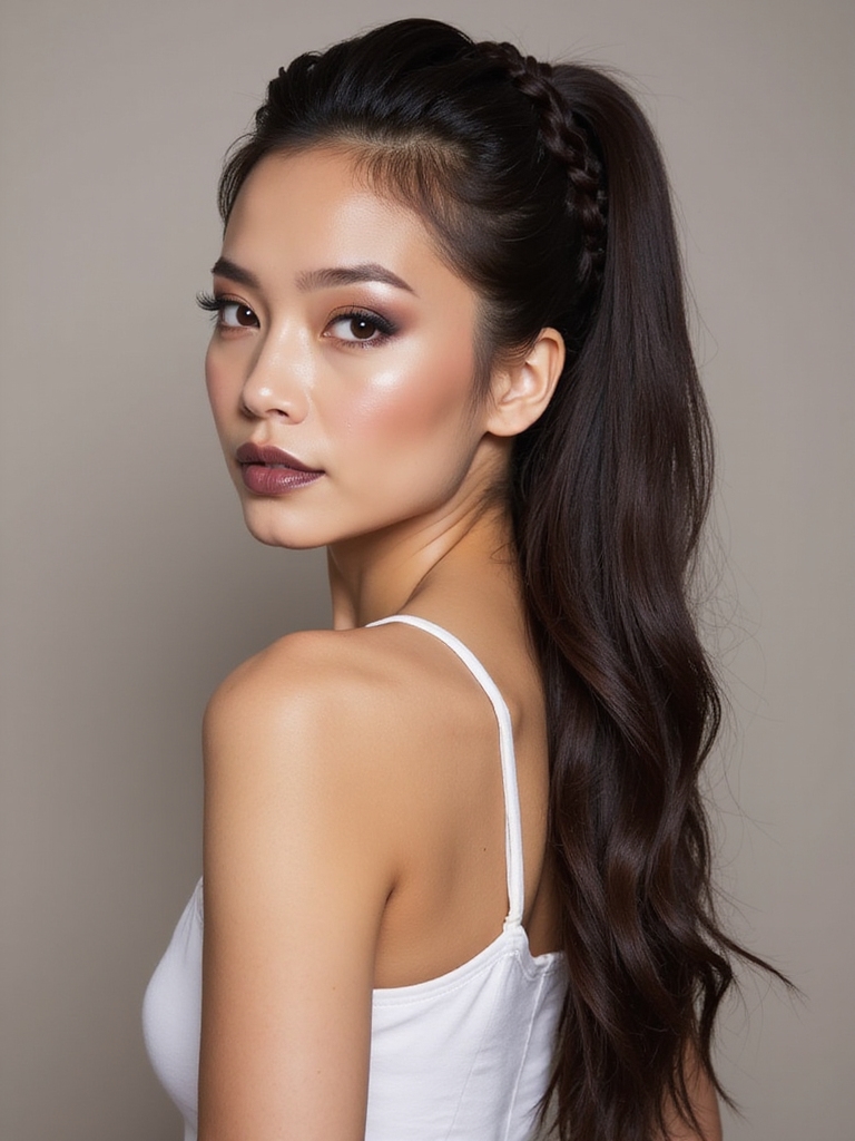 sleek ponytail with accent braid