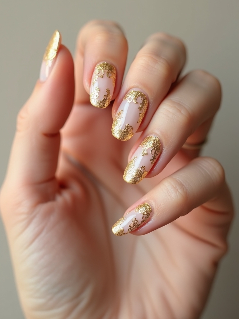 soft blush with gold filigree