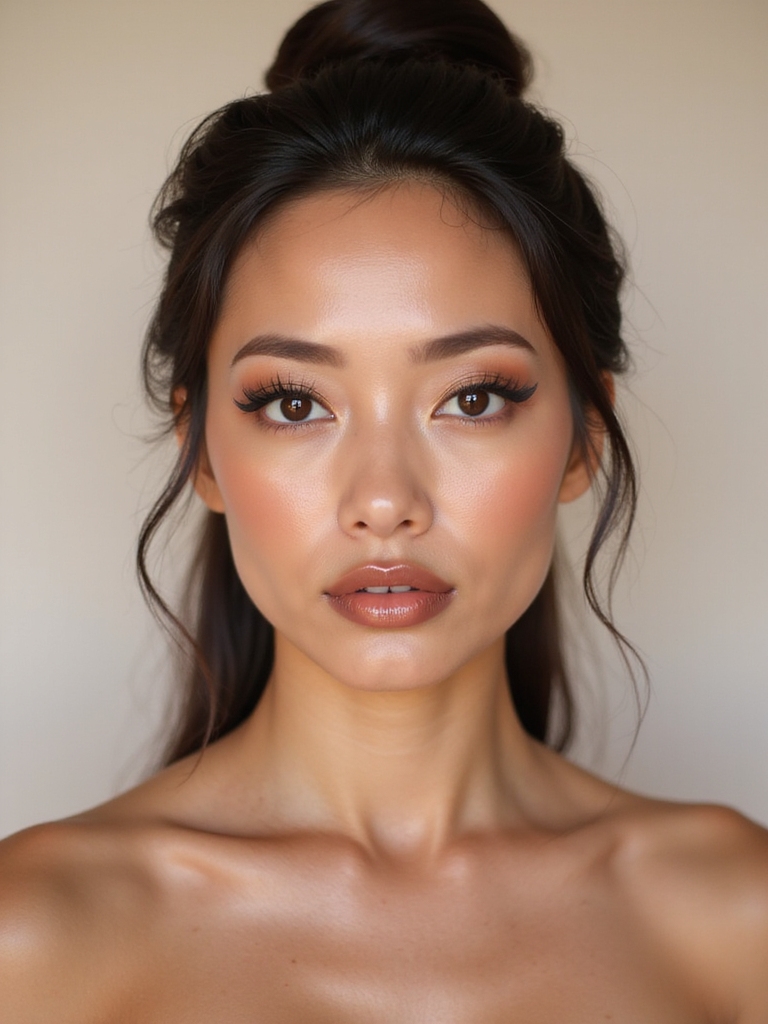 soft brown sculpted glossy lips