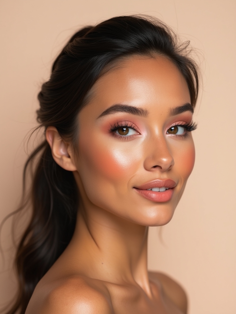 soft peach monochrome glowing makeup