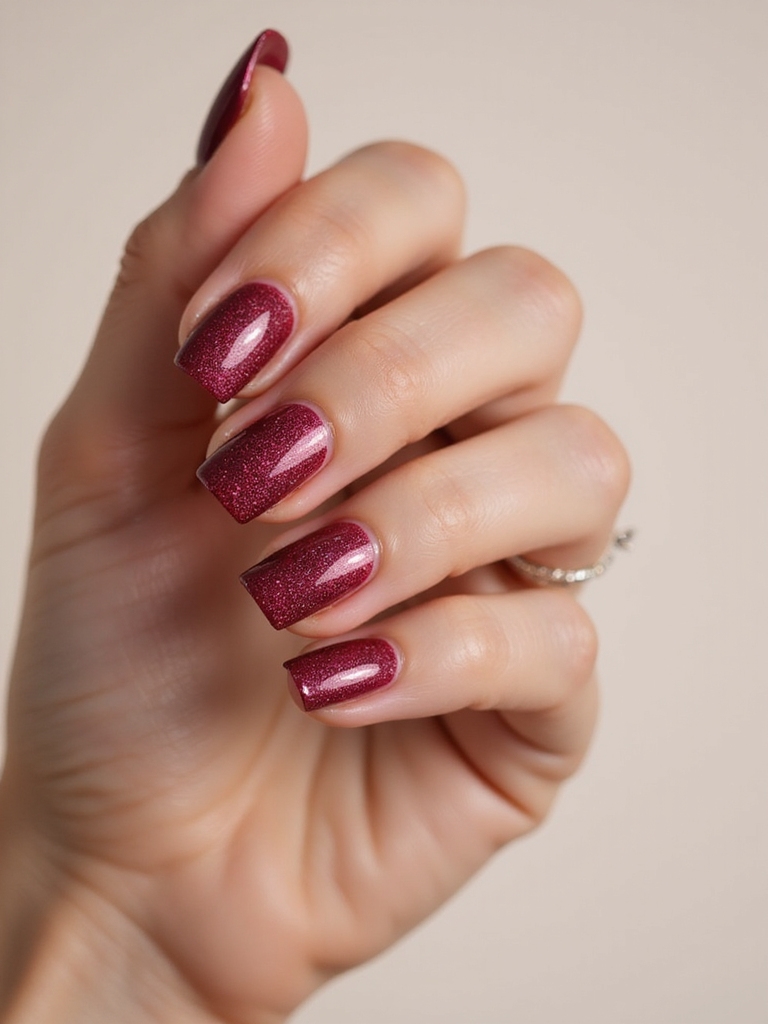 sparkling ruby gradient manicure