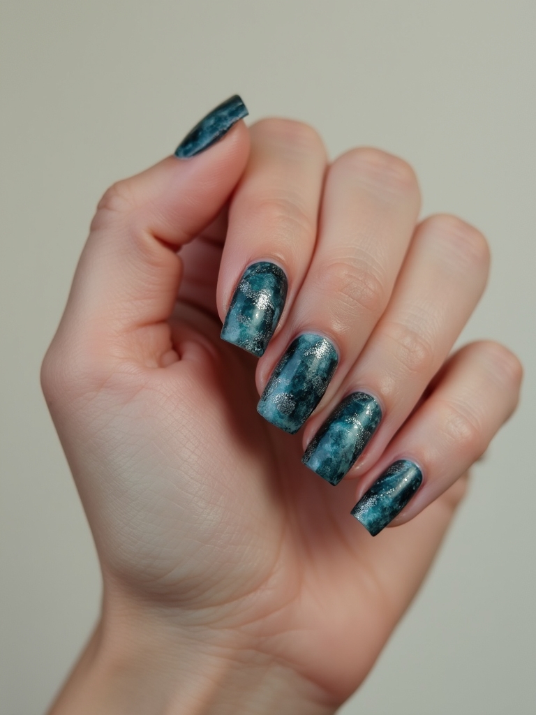 stormy teal marble with silver